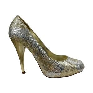Aldo Glicken Sequins Glitter Pumps Metallic Gold Silver Size 39